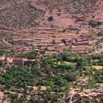 Hiking trail winding through the rocky slopes of the Atlas Mountains