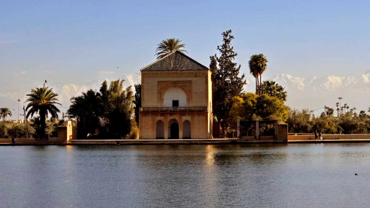Menara Pavilion and surrounding gardens in Marrakech