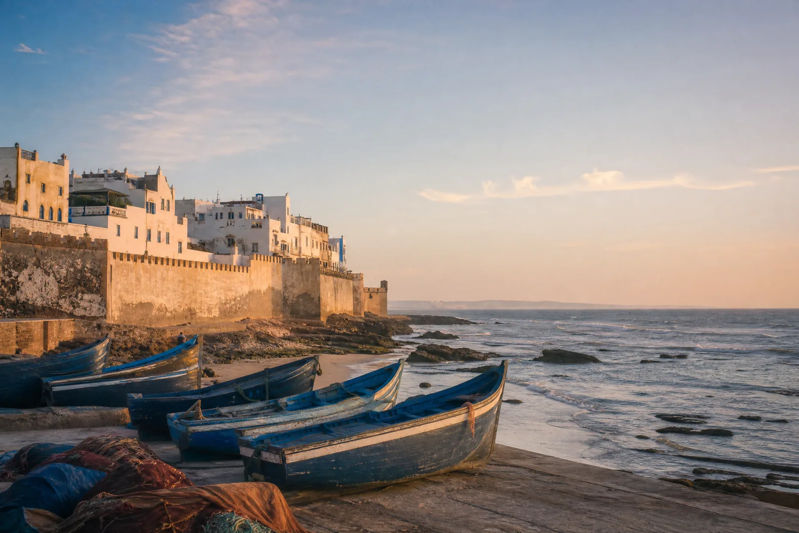 Fishing boats below the sea ramparts at Essaouira