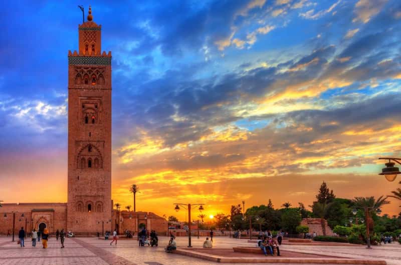 The Koutoubia minaret in Marrakech at sunset